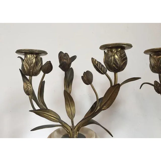 18th Century French Louis XVI Fire Gilt Bronze & White Marble Candelabra - A Pair For Sale - Image 9 of 11