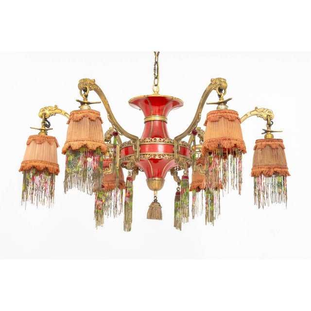 Art Deco Chinoiserie Style Six-Branch Chandelier For Sale - Image 4 of 9