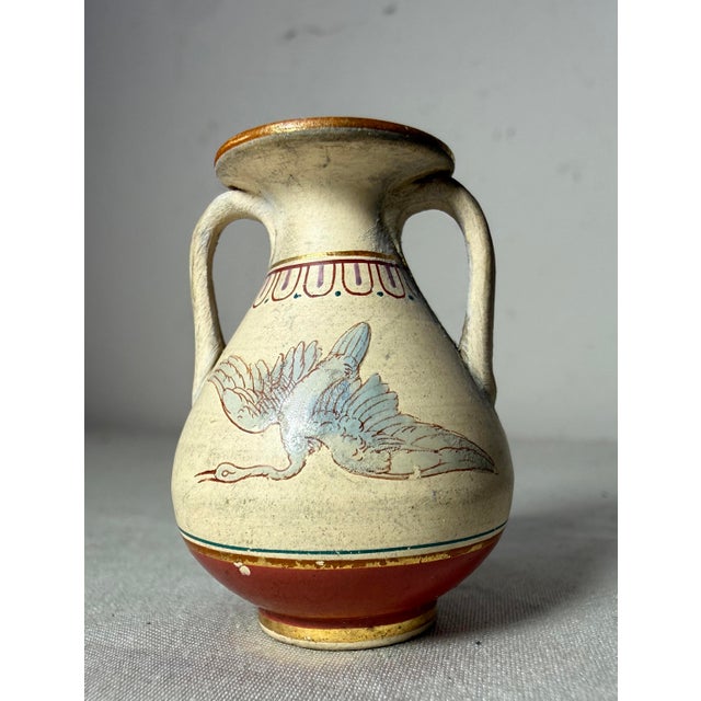 Antique Hand Painted Greek Amphora Miniature Dollhouse Pottery Bird Clay Vase For Sale In New York - Image 6 of 9