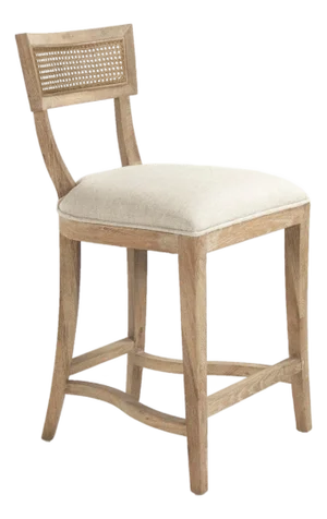 Carvell Cane Back Counter Stool - Natural Linen / Weathered Oak Frame