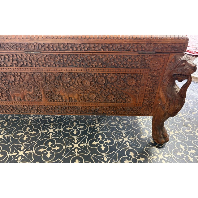 Antique Hand-Carved Indian Exotic Hardwood Dowry Chest, 1890s For Sale - Image 13 of 18