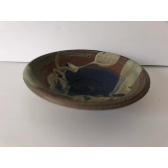 Modern, Abstract Pottery Signed by Artist, Purple, sage green, slate blue and alabaster color 8” D X 2”H in excellent...