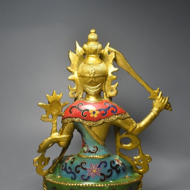 Late 19th Century Late 19th Century Cloisonné Enamel Manjushri Bodhisattva Statue, 1.15kg For Sale - Image 5 of 9