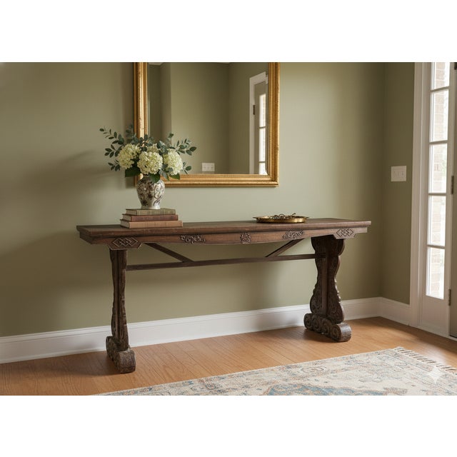 Vintage Oriental Natural Brown Ru Yi Relief Carving Altar Console Table For Sale - Image 11 of 12