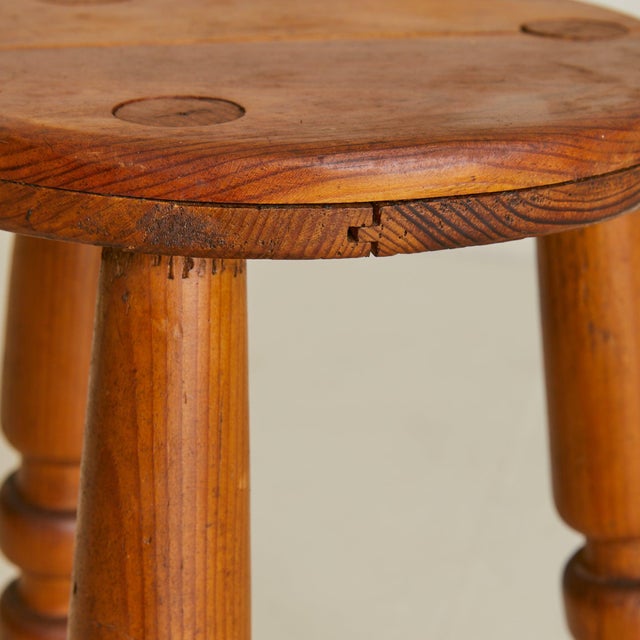 French Hand-Carved Wooden Tripod Stool, 1950s For Sale - Image 11 of 18