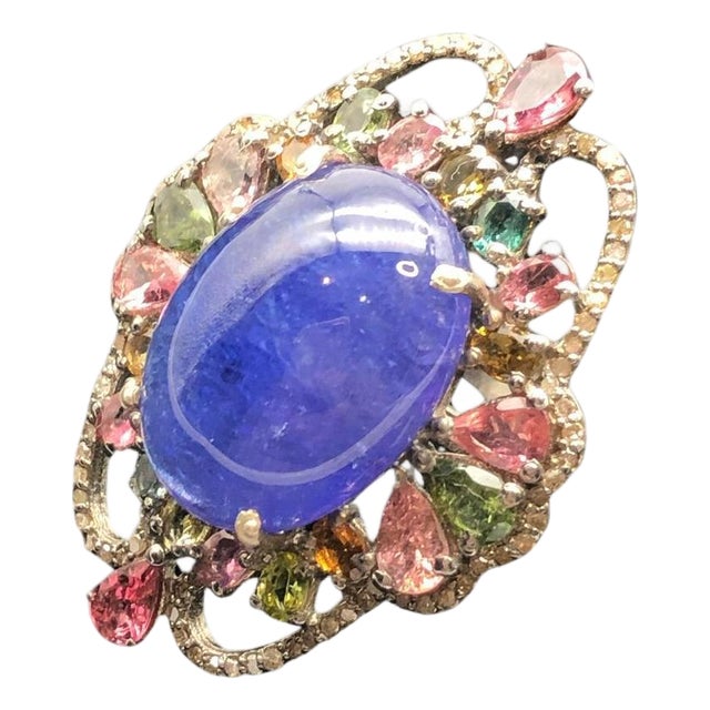 Bochic "Orient" Diamond, Tourmaline & Tanzanite Ring Set In 18K Gold & Silver For Sale