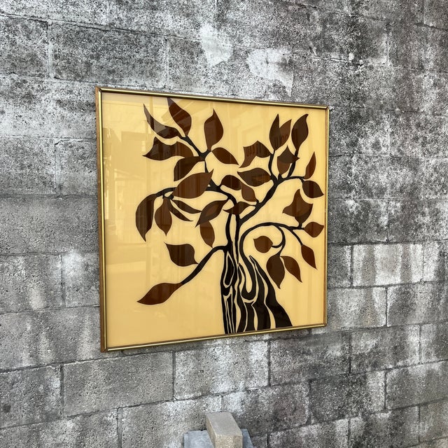 1970s Large Mid Century Modern Framed Botanical Glass Wall Art Circa 1970s. For Sale - Image 5 of 17