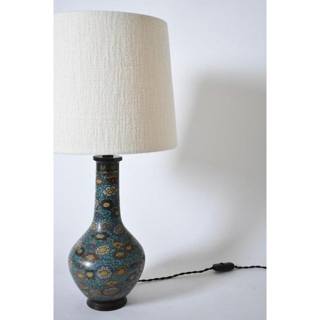 Blue Cloisonné Bronze Lamps, Set of 2 For Sale - Image 4 of 6