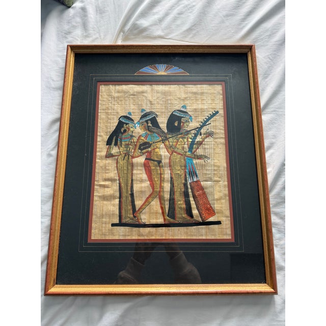 Vintage Late 20th Century Hand-Painted Egyptian Papyrus "Musicians of Amun"-Framed For Sale - Image 18 of 18