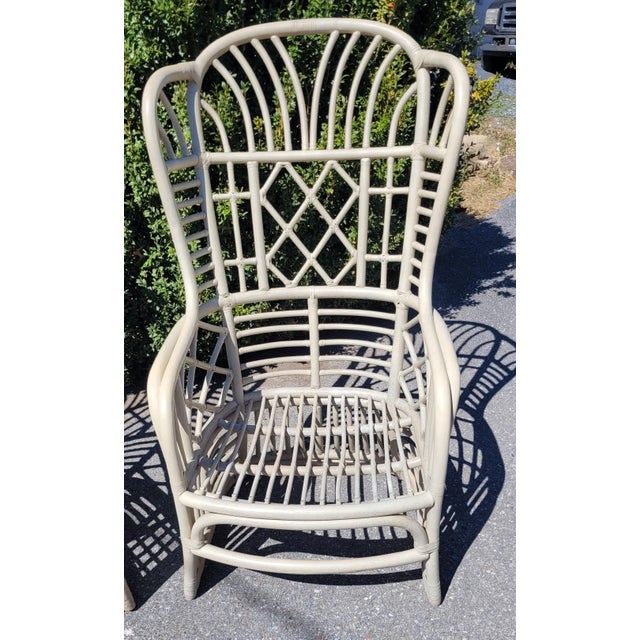 Ficks Reed 1970s Pair of Attributed Ficks Reed Rattan Wingback Chairs For Sale - Image 4 of 12