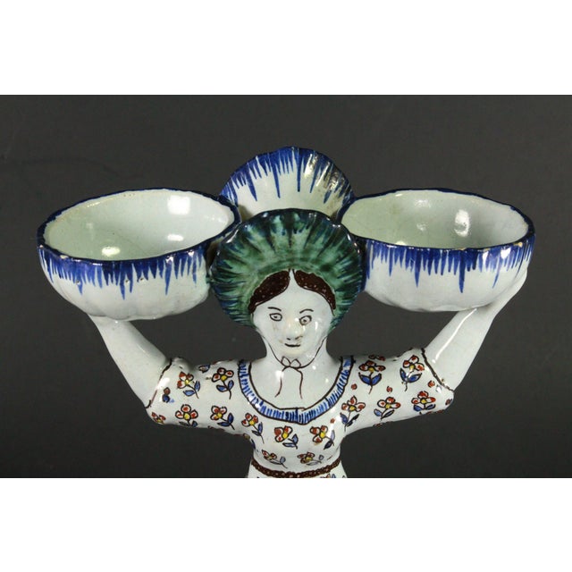 1863-1900 Pair of French Faience Double Salts Bretonne Women 1792, Desvres For Sale - Image 16 of 18