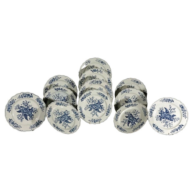 First Period Worcester Blue and White Pine Cone Pattern Dinner Plates, Set of 12, Circa 1770 For Sale - Image 14 of 14