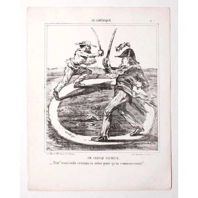 En Amérique is a satirical illustration by the French draftsman Jules Pelcaq in the XIX century. Signed on the plate on...