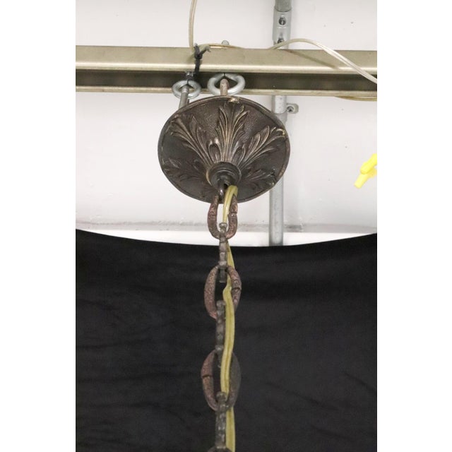 Early 20th Century Cast Bronze Highly Ornate Chandelier With Original Etched Glass Down Shades For Sale - Image 16 of 16