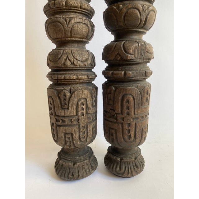 Pair of Carved Wood Columns For Sale In New York - Image 6 of 11