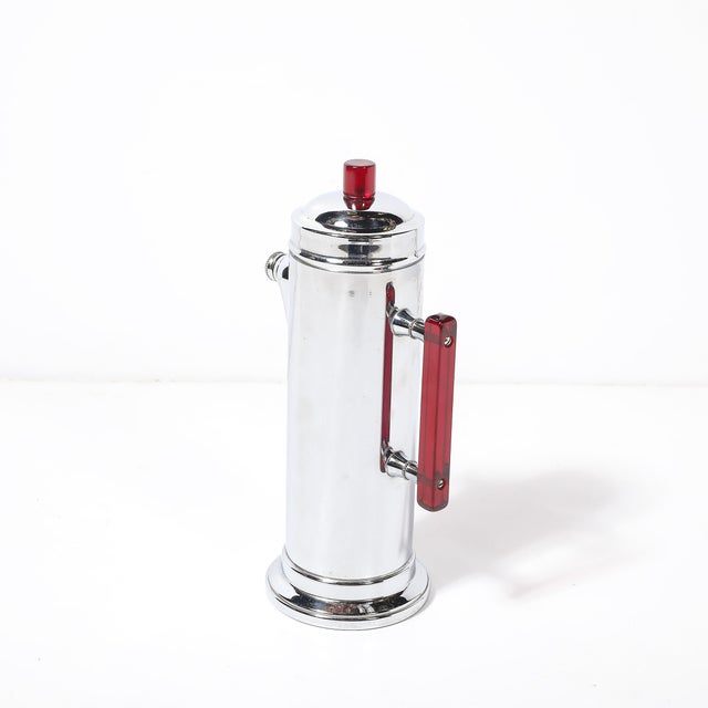 Art Deco Art Deco Chrome & Red Bakelite Cocktail Shaker For Sale - Image 3 of 12