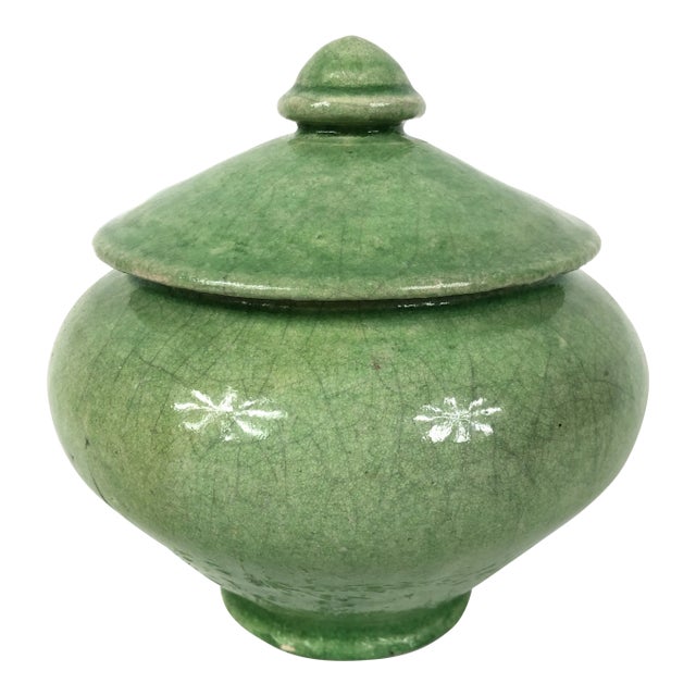 Light Green Covered Pottery Bowl For Sale