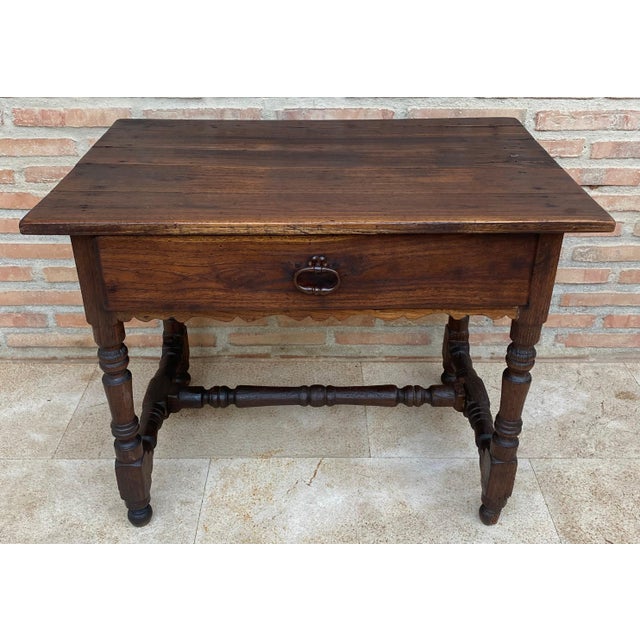 French Oak Side Table with One Drawer, 1940s For Sale - Image 16 of 18
