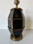 Hollywood Regency Vintage Hollywood Regency Brass & Black Leather Geometric Table Lamp For Sale - Image 3 of 13