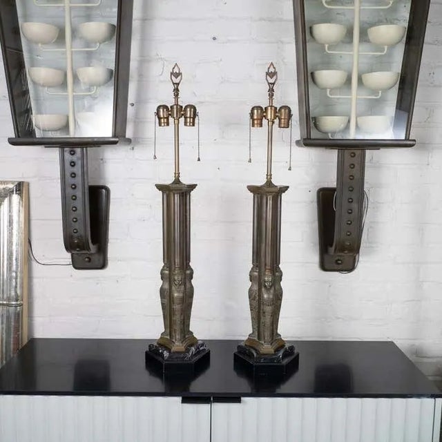 1960s Bronze Egyptian Figurehead Table Lamps - a Pair For Sale In New York - Image 6 of 12