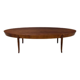 1950s Refinished t.h. Robsjohn Gibbings for Widdicomb Walnut Oval Coffee Table For Sale