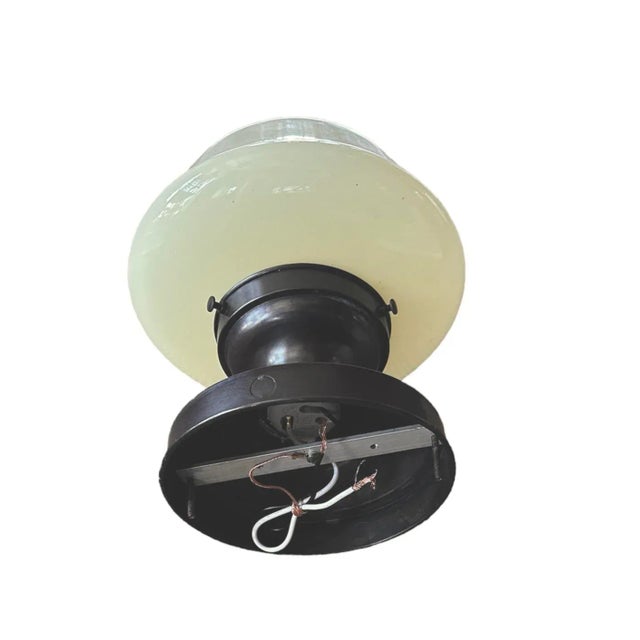 Farmhouse Custard Colored Flush Mount Fixture Circa 1930 For Sale - Image 3 of 6