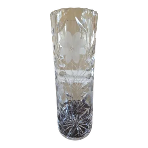 Antique American Brilliant Cut Daisy & Leaf Cylinder Vase