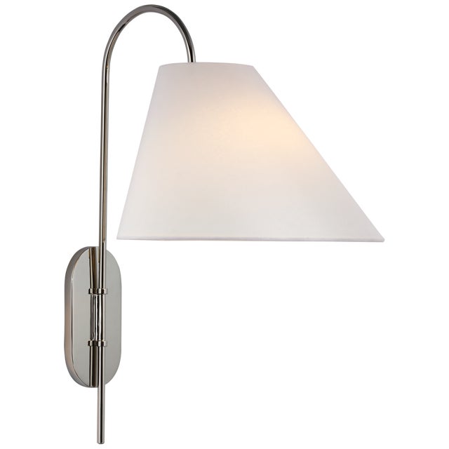 Kate Spade New York for Visual Comfort Signature Kinsley Large Articulating Wall Light in Polished Nickel with Linen Shade For Sale