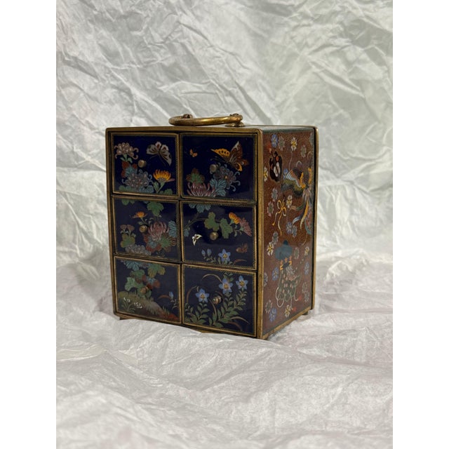 A rare and exquisitely decorated Meiji Period circa 1890 Japanese cloisonne enamel jewelry chest attributed to Inaba,...