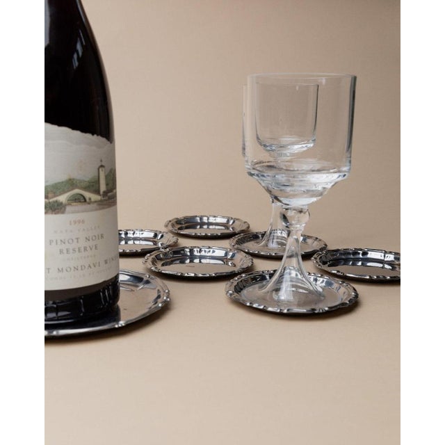 Silver Vintage Stainless Steel Coasters, Italy, 1980s, Set of 7 For Sale - Image 8 of 11