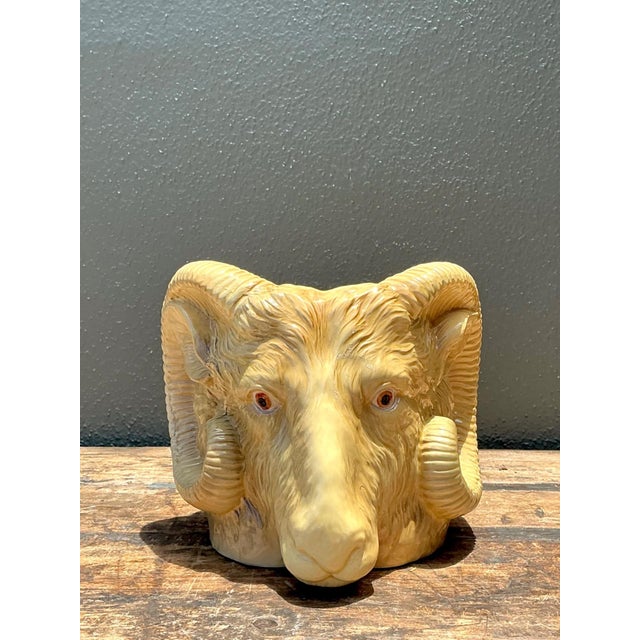 Vintage Italian Ceramic Rams Head Cache Pot For Sale - Image 14 of 14