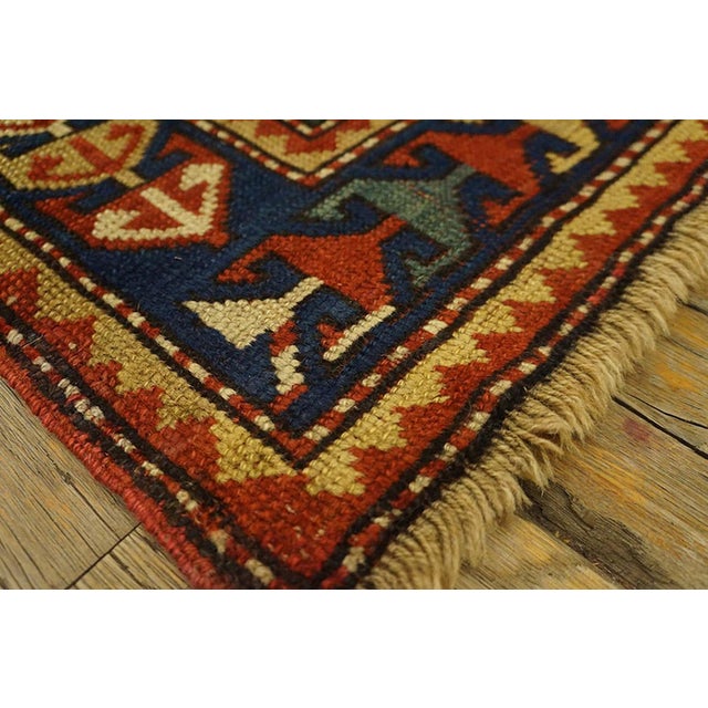 Textile 1870s Red Geometric Tribal Antique Caucasian Kazak Prayer Rug 3' X 4'9" Handknotted Wool Carpet For Sale - Image 7 of 7