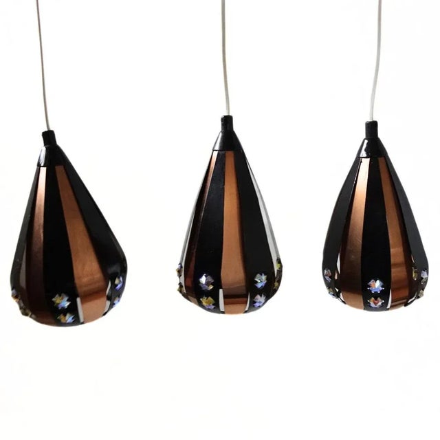 Black Droplet Pendant Lights in Copper by Werner Schou for Coronell Electrical Denmark, 1960s, Set of 3 For Sale - Image 8 of 8