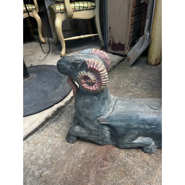 Up for consideration is a beautiful vintage double sided wooden ram sculpture. This would look lovely in your home, and it...