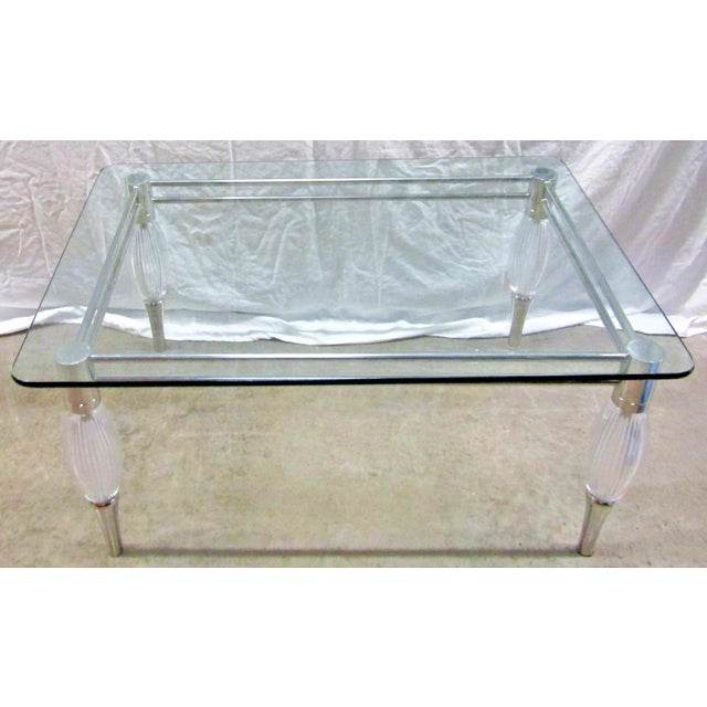 This Mid-Century Modern Chrome with Limerick Crystal Legs Glass Top Coffee Table is a stunning piece of antique furniture...
