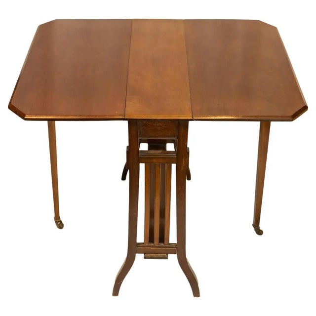 Arts & Crafts Mahogany Drop-Leaf Sutherland Table, Labeled, British, Ca. 1900 For Sale - Image 11 of 11