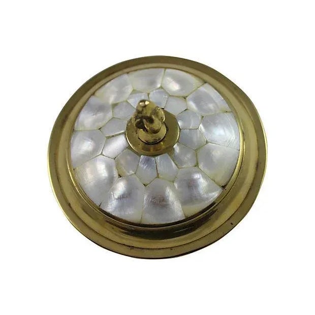 Victorian era gold plated metal box with mother of pearl lid. Purchased in England. Some wear.