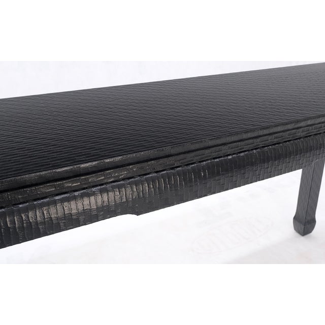 Baker Mid Century Oriental Asian Black Lacquer Cloth Wrapped Console Table For Sale - Image 12 of 12