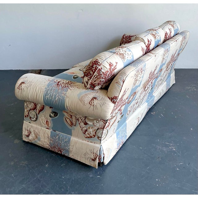 Wood Vintage Cowton and Tout “Tortola Seashells” Printed Three Seat Sofa For Sale - Image 7 of 12