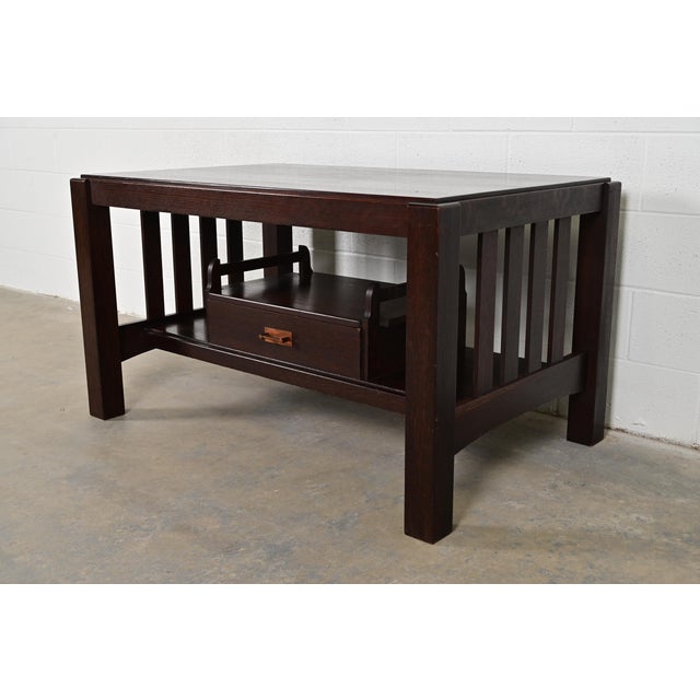 Limbert Style Antique Mission Oak Arts & Crafts Desk or Library Table, Circa 1910 For Sale - Image 14 of 14