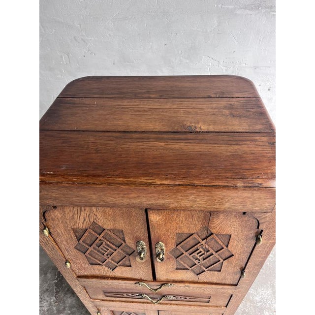 Art Deco French Oak Cabinet with Marble Top, 1930 For Sale - Image 11 of 14