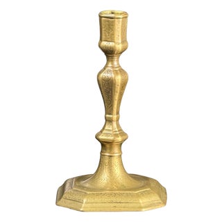Baroque Engraved Brass Candlestick, 1700s For Sale