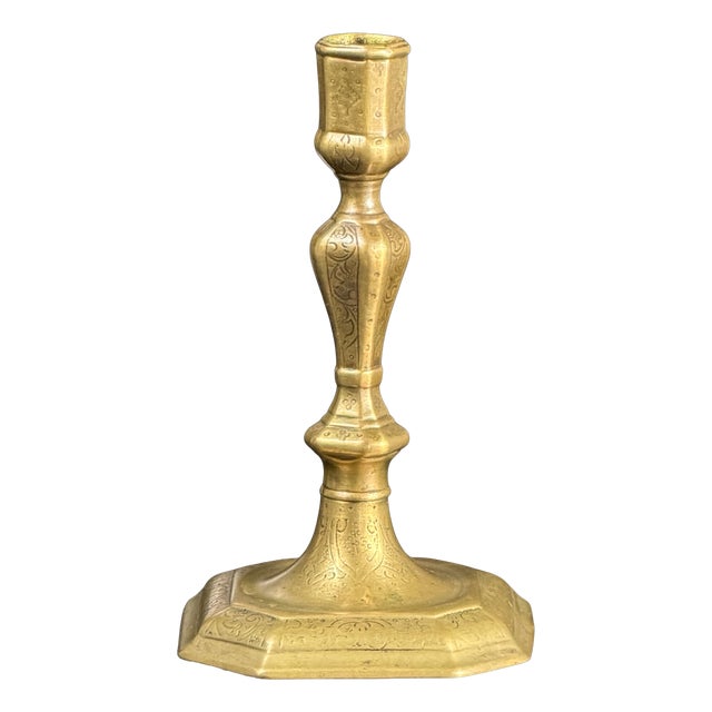 Baroque Engraved Brass Candlestick, 1700s For Sale