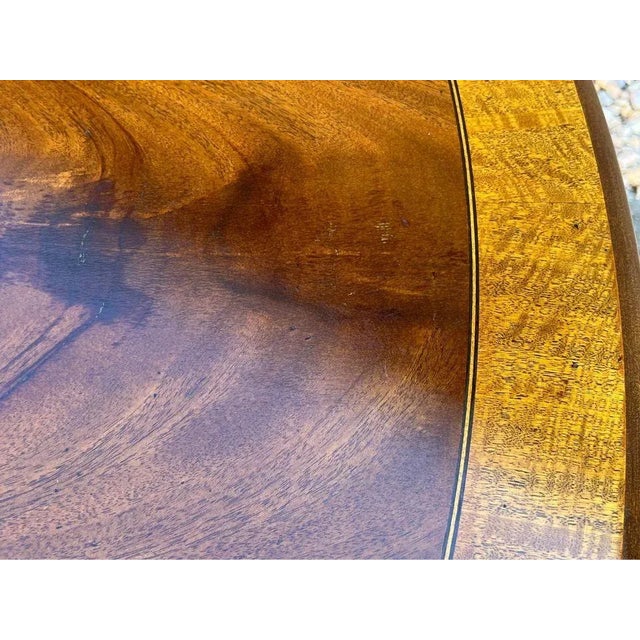 Henredon Large Flame Mahogany Band With Satinwood Inlaid Round Dining Table With Leaf For Sale - Image 9 of 12