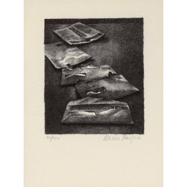 Newspapers on the Table - Still Life Etching on Heavy Paper, #20/150 Black and white etching by Darien Payne (American, b....