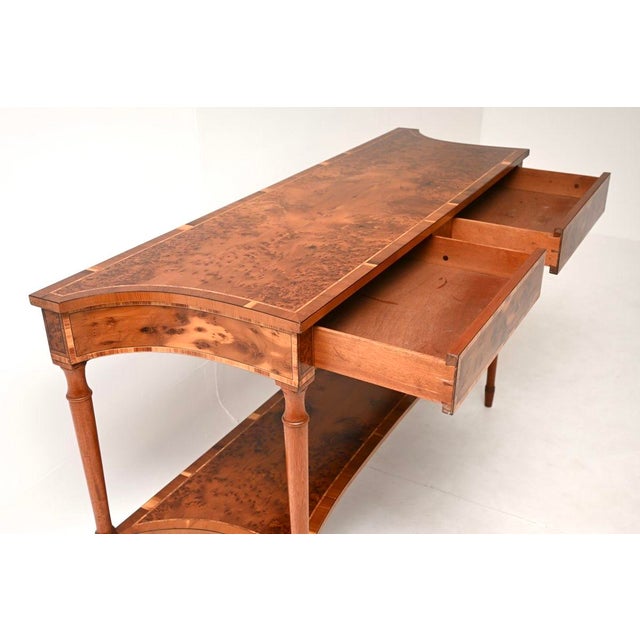 Wood Large Antique Inlaid Yew Wood Console Table, 1930 For Sale - Image 7 of 11