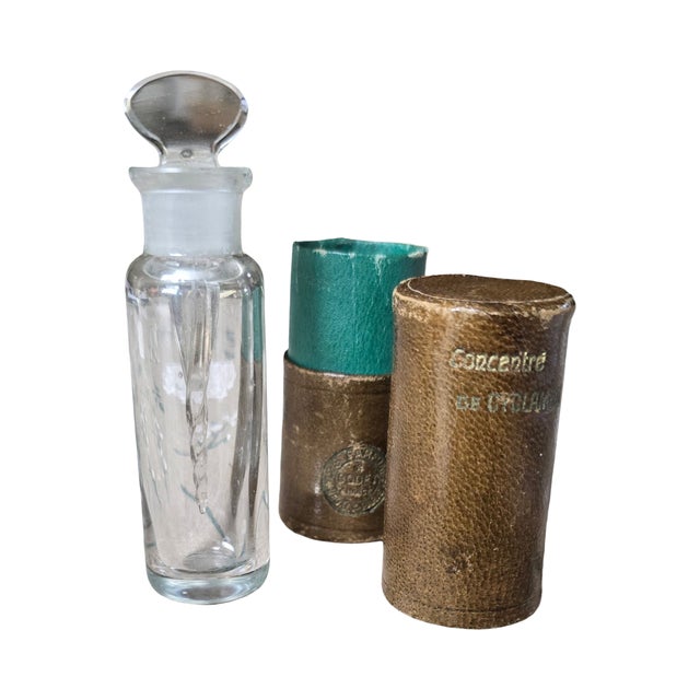 Antique French Crystal Perfume Bottle & Leather Case For Sale - Image 4 of 10