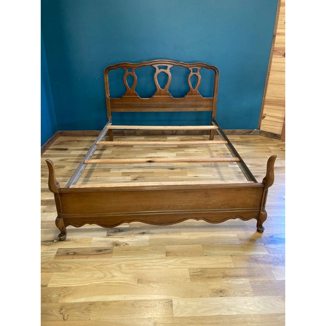 1950s MidCentury Solid Wood French Provincial Full Size Bed Frame