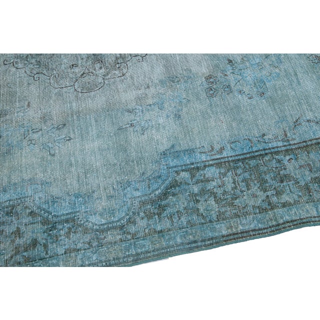Vintage Persian Overdyed Handmade Medallion Blue Wool Rug For Sale - Image 9 of 11