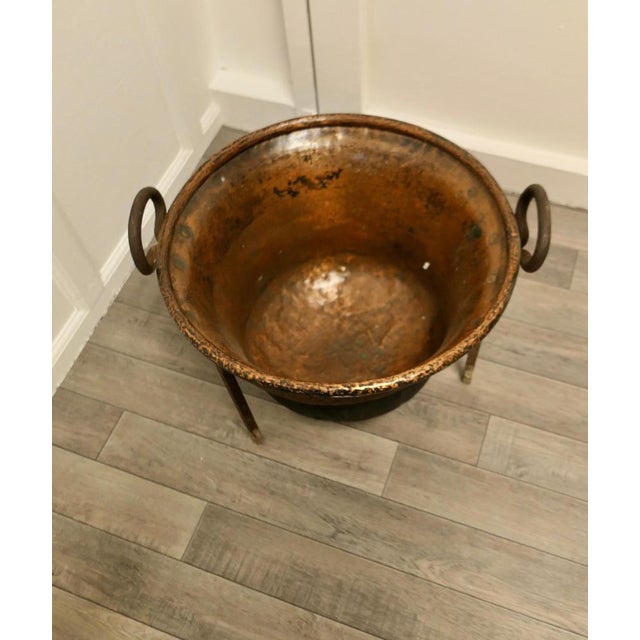 Brutalist Hand Beaten Copper Cooking Cauldron on Stand, 1850s For Sale - Image 3 of 7